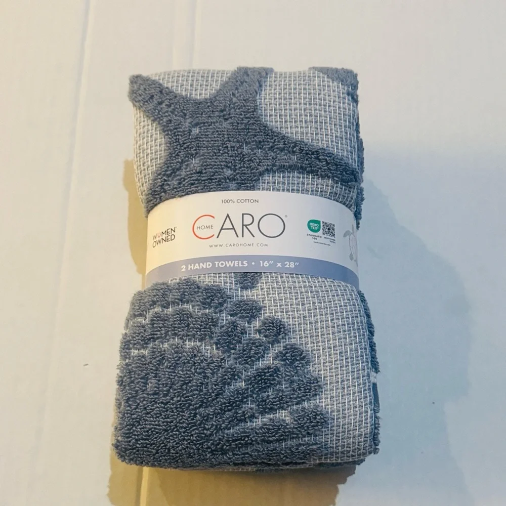 4pc CARO HOME Seashore Pique Bath Towel Set - Starfish/Seashell Design - Blue